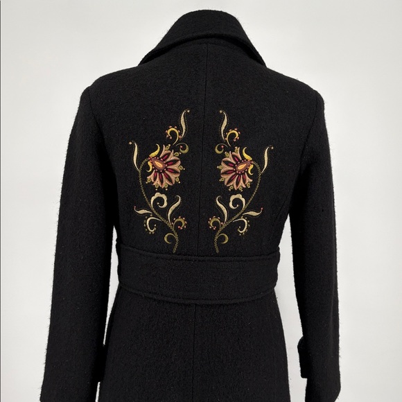 Vintage Y2K Carson Womens Black Boiled Wool Embroidered Dresscoat Size M - Picture 5 of 16